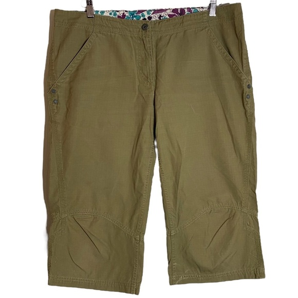 MEC Olive Cropped Organic Cotton Pants Ripstop Woven Pockets Drawstring Large L - Picture 1 of 16